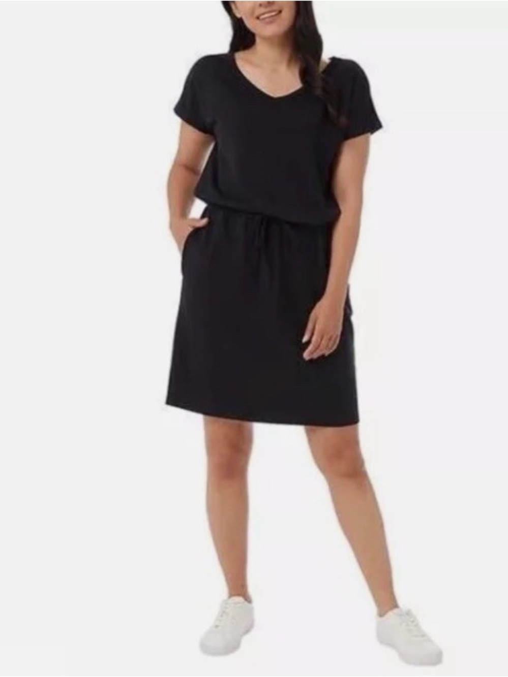 32 Degrees Black V-Neck Drawstring Waist Casual Dress